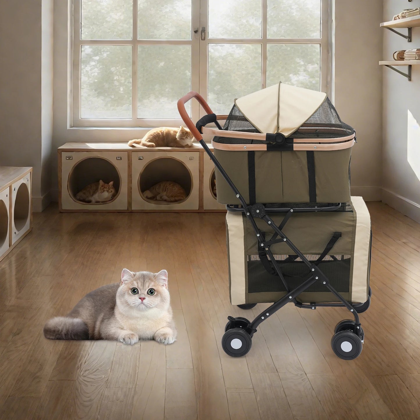 Bymaocar Foldable Pet Stroller For Small Medium Pets With Sunshade