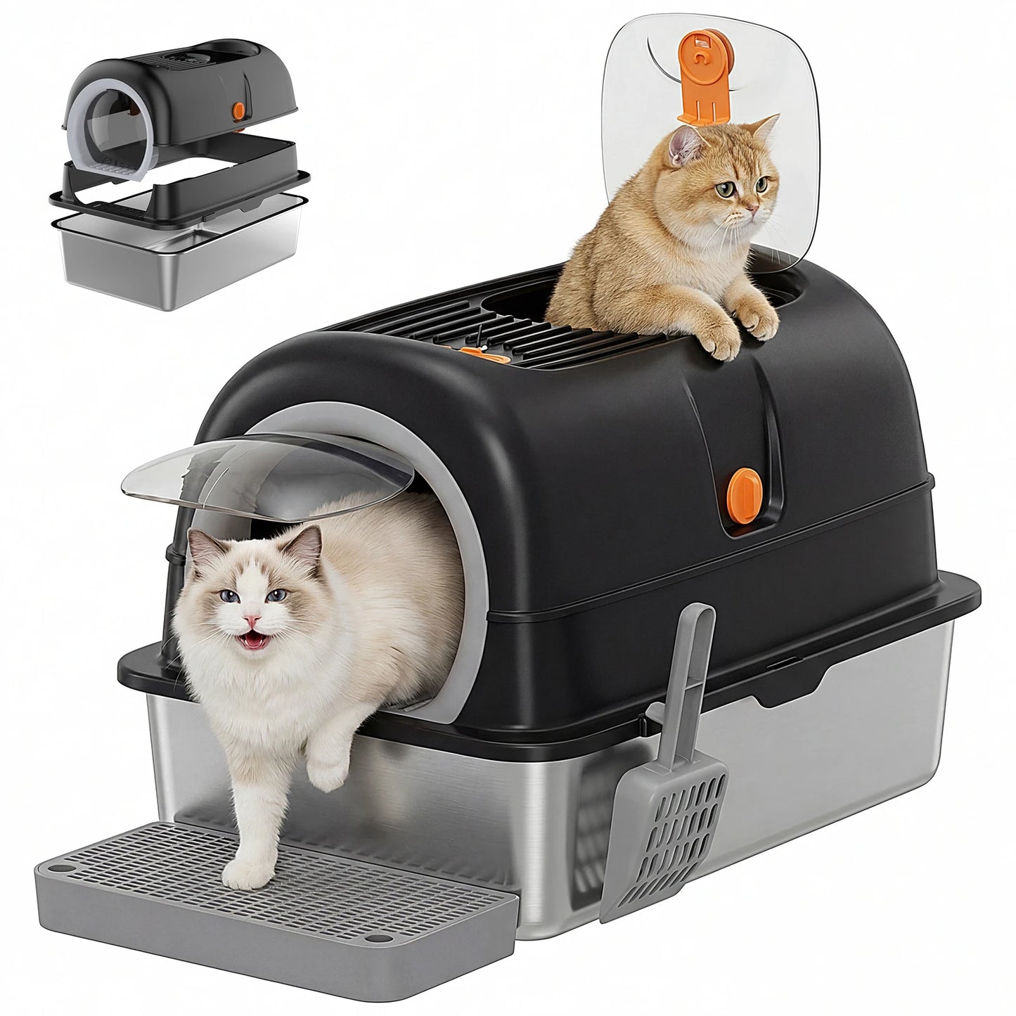 Durable Fully Enclosed Stainless Steel Cat Litter Box
