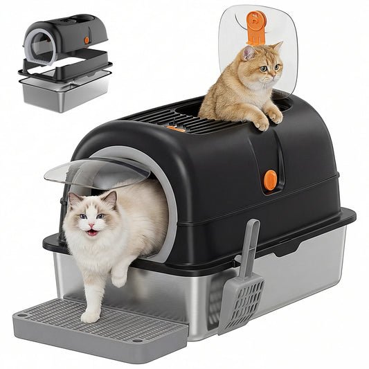 Durable Fully Enclosed Stainless Steel Cat Litter Box