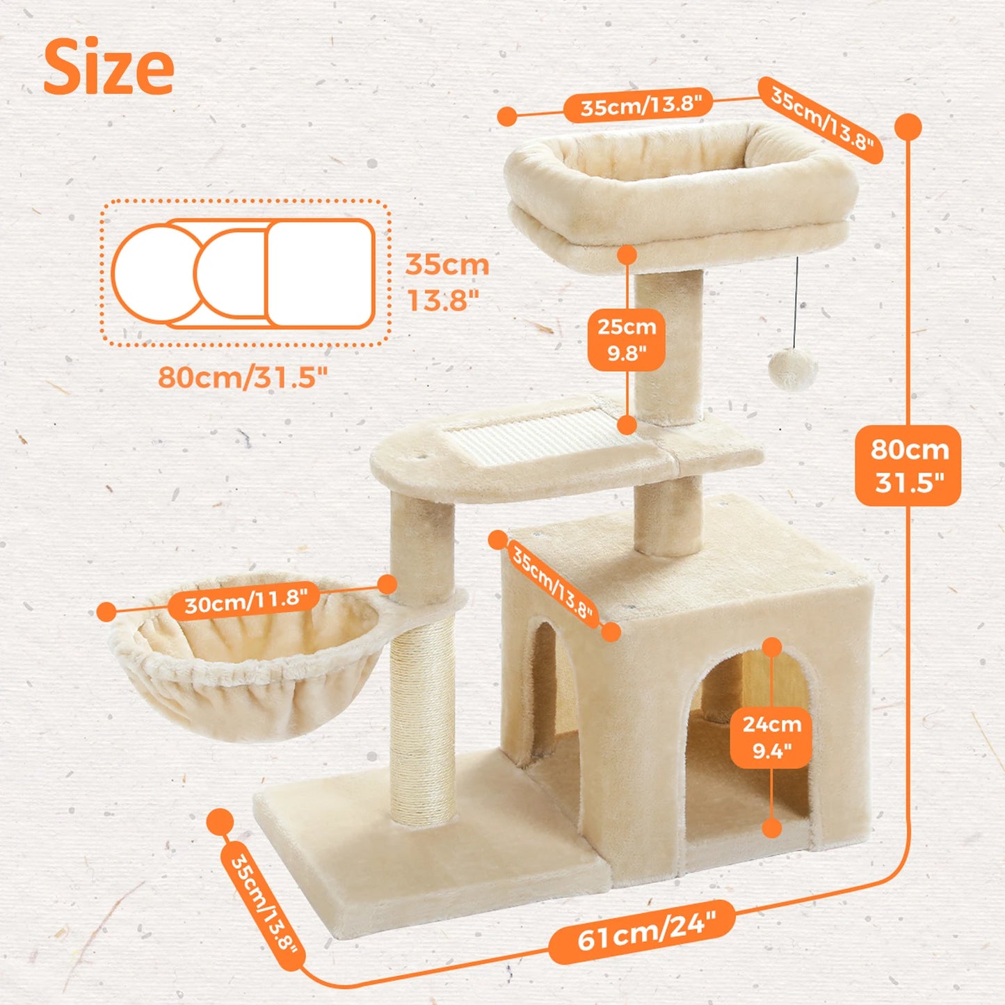 PAWZ Road Three Tier Cat Tree For Indoor Cats Scratching