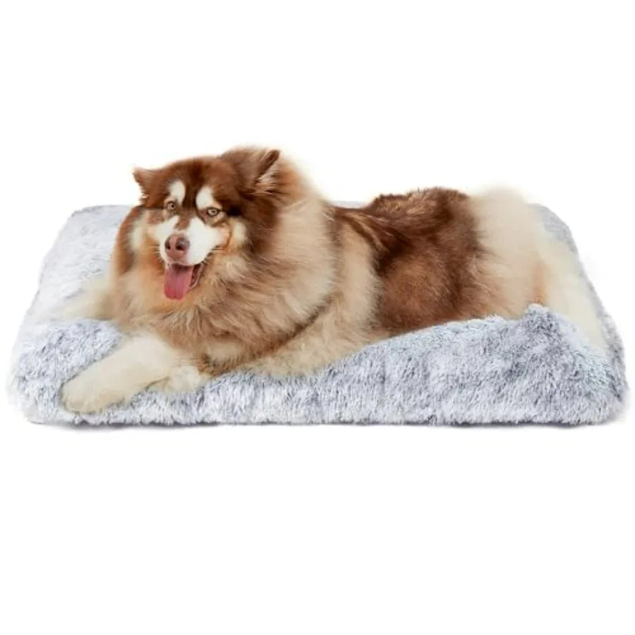Fluffy Dog Crate Bed Plush Faux Fur Pad Calming Washable For Dogs
