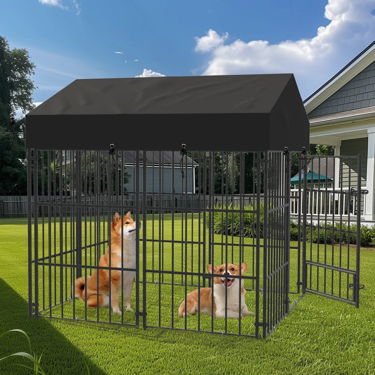 BORWART Heavy Duty Dog Kennel Welded Metal Playpen with Roof