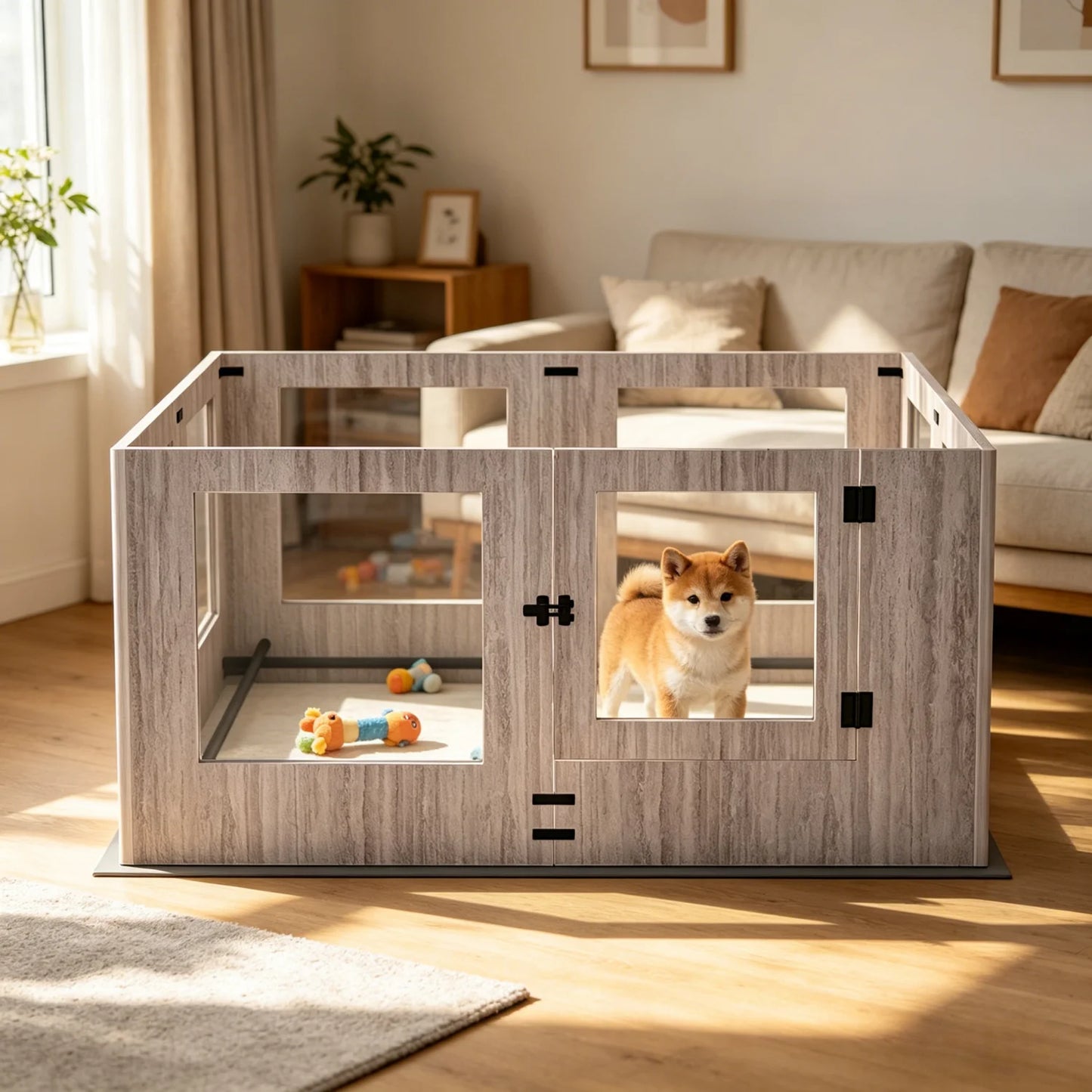 BINGOPAW Tempered Glass Dog Playpen Whelping Fence Waterproof Pad