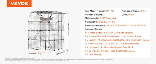 SucceBuy Detachable Metal Wire Cat Cage With Hammock Ramp