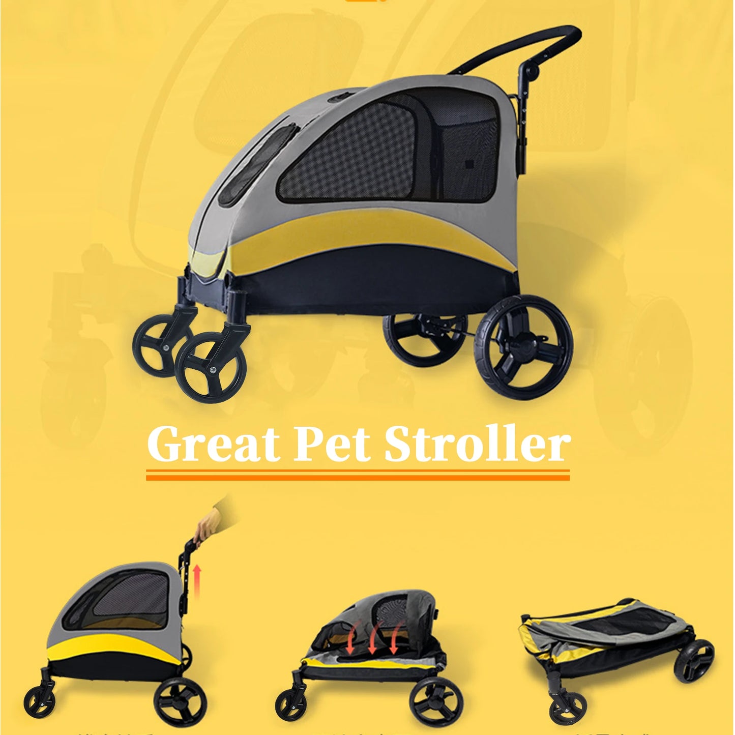 Portable Dog Stroller Foldable Travel Carriage For Outdoors Breathable Carrier