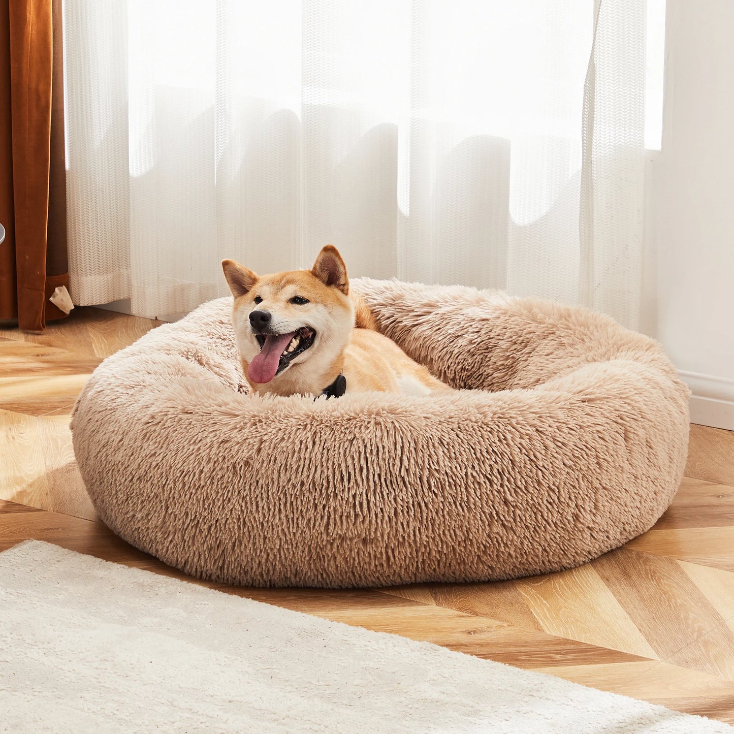 JHK Calming Plush Faux Fur Dog Bed Anti Slip Washable