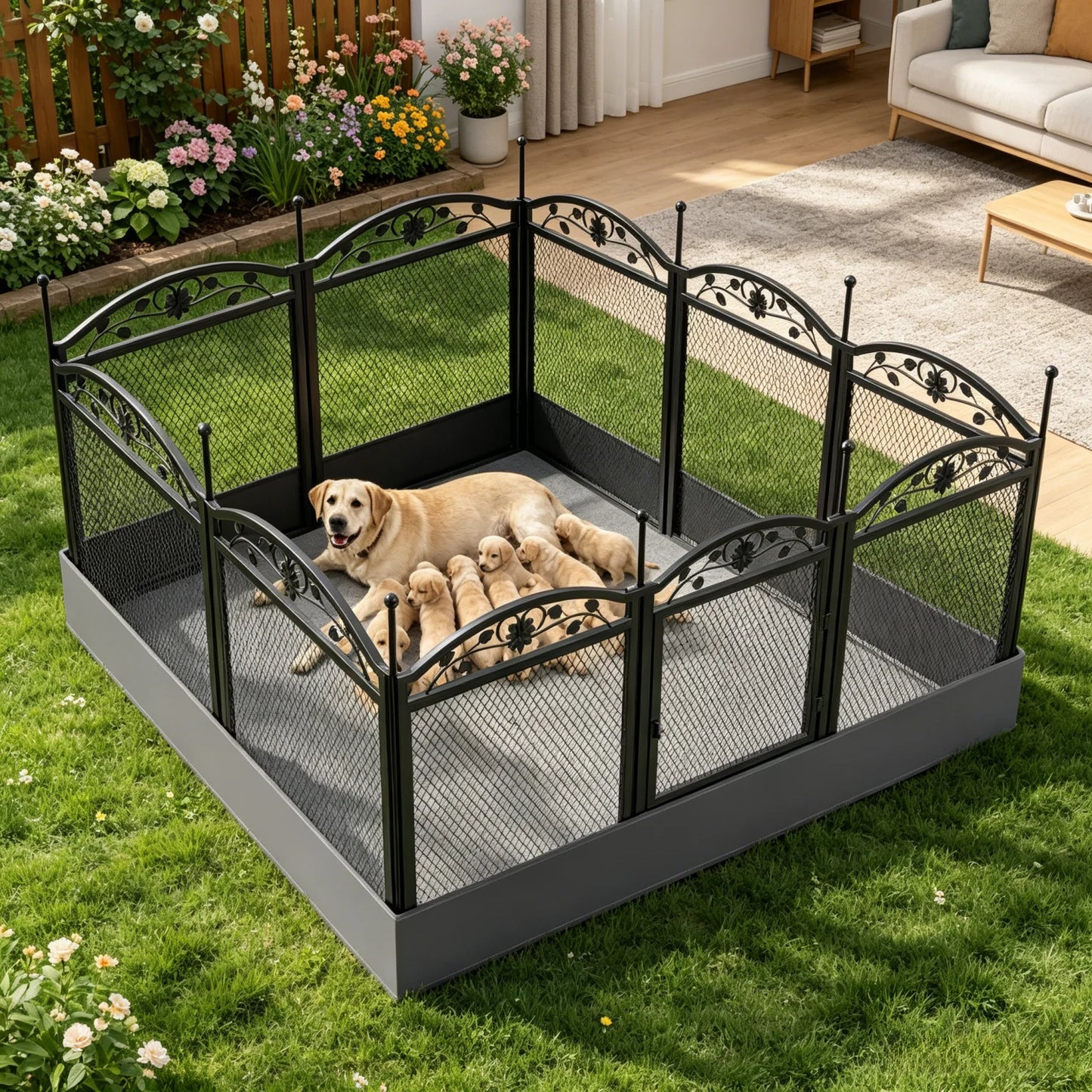 BINGOPAW Metal Dog Playpen Foldable Heavy Duty Whelping Fence