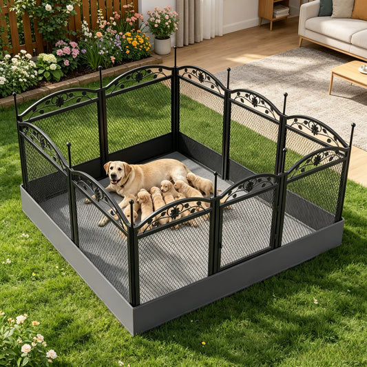 BINGOPAW Metal Dog Playpen Foldable Heavy Duty Whelping Fence