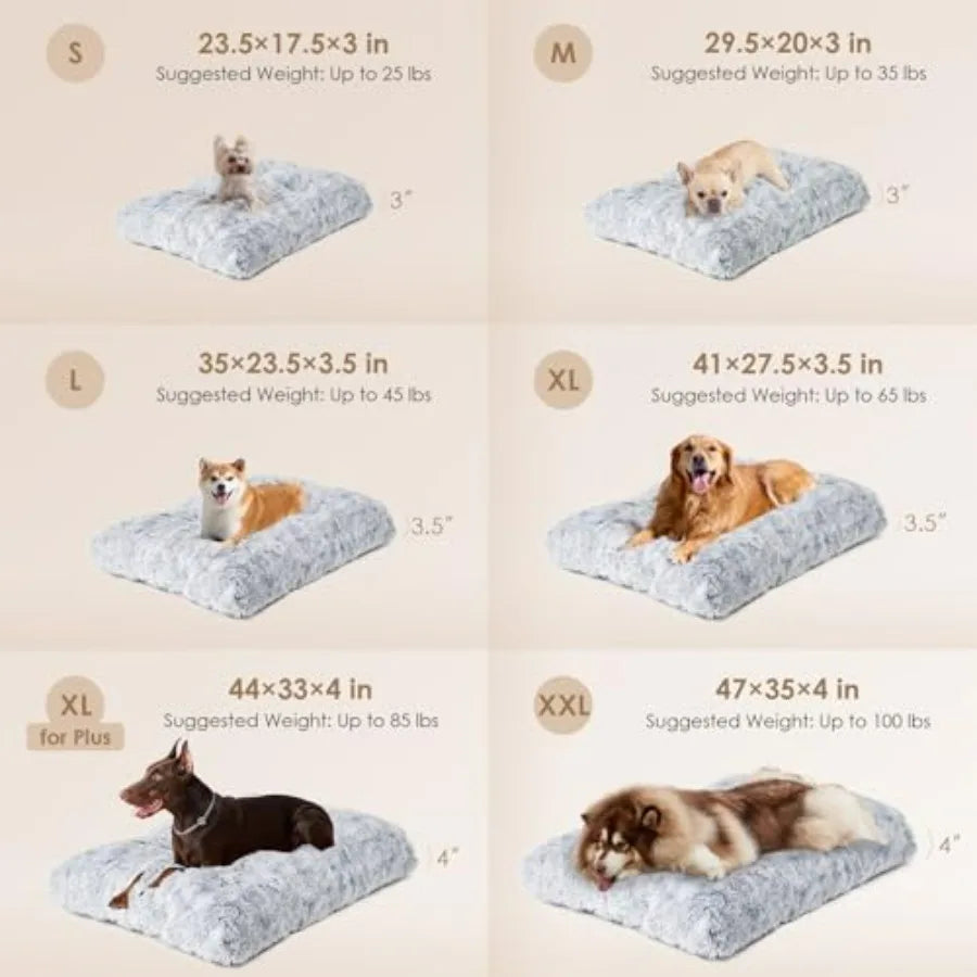 Fluffy Dog Crate Bed Plush Faux Fur Pad Calming Washable For Dogs
