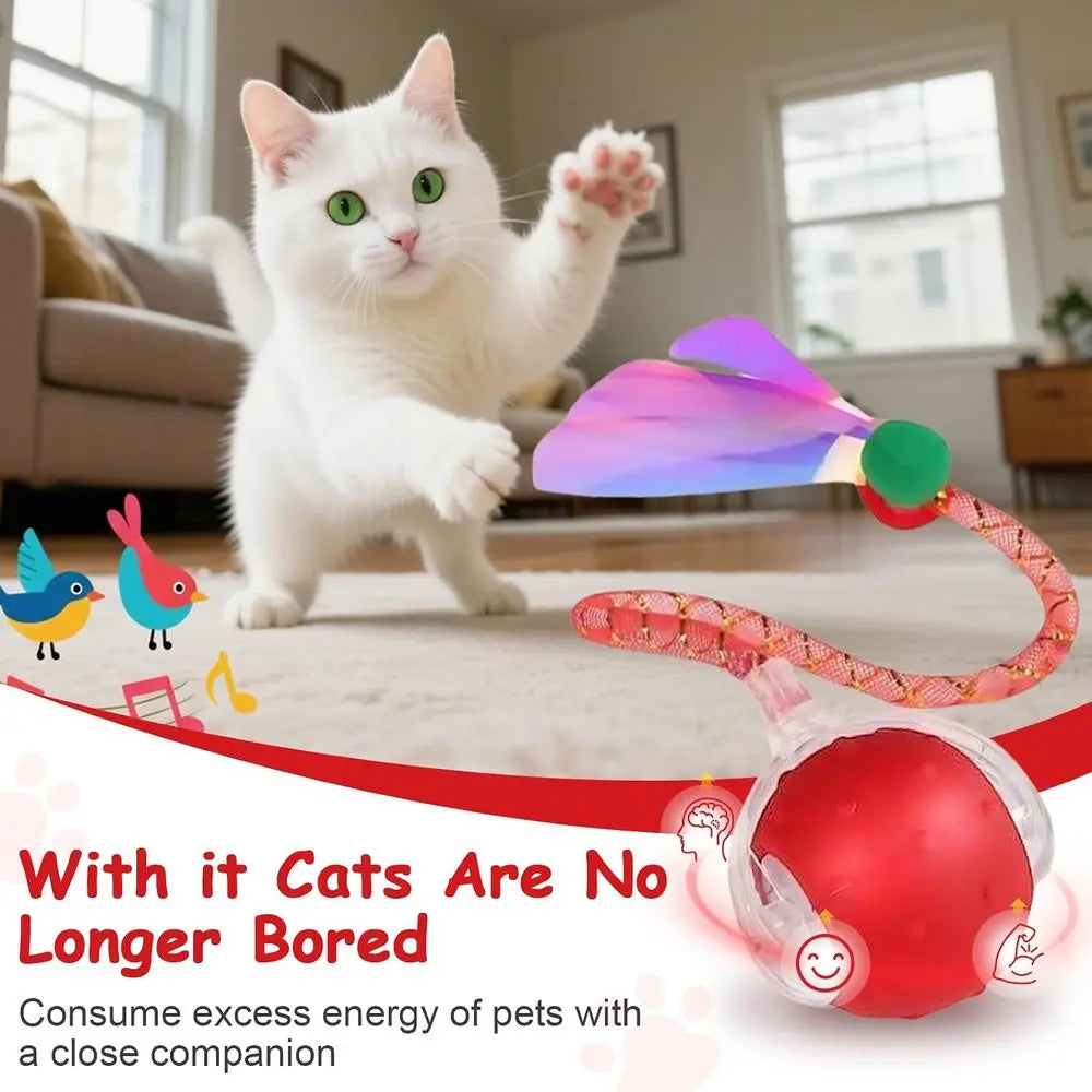 Interactive Cat Toy Ball With Two RaTails 360 Degree Auto Motion Bird Sounds