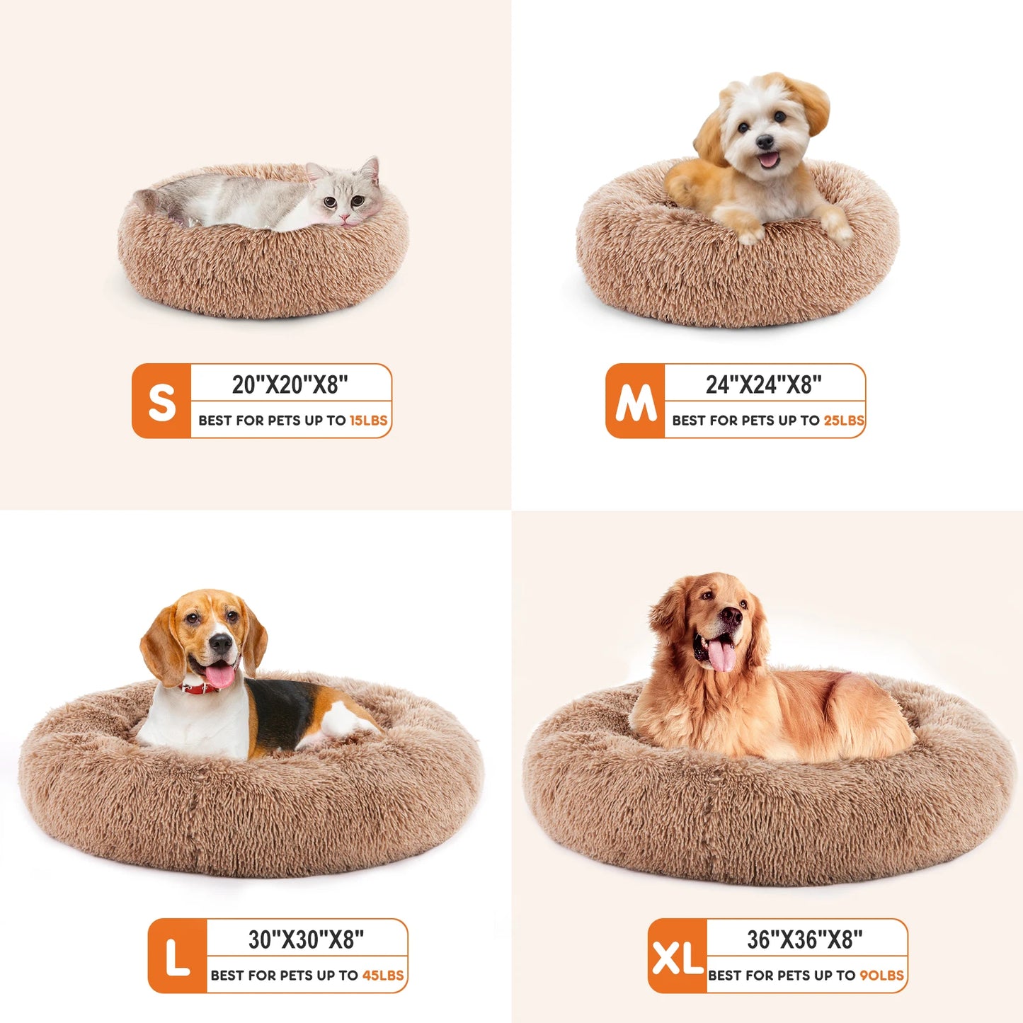 JHK Calming Plush Faux Fur Dog Bed Anti Slip Washable