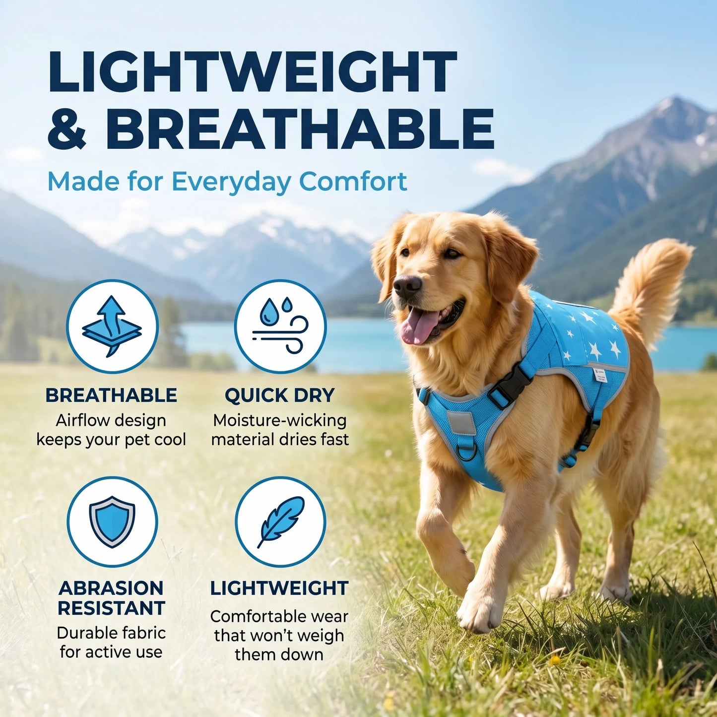 Dog Cooling Vest Harness Jacket With Freeze Activated Packs