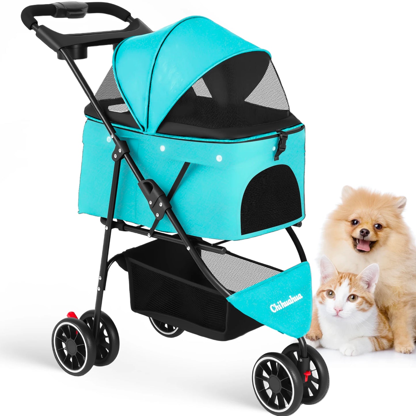 CHIHUAHUA Pet Stroller Foldable 3 Wheel Breathable Mesh Carrier