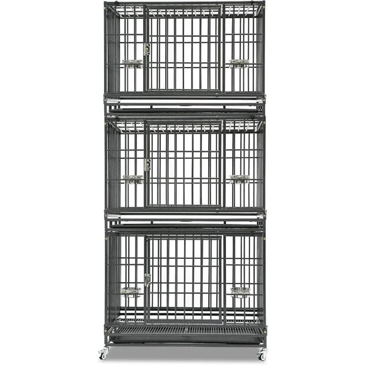 Three Tiers Dog Crate Escape Proof Cage Kennel Indoor With Lockable Wheels