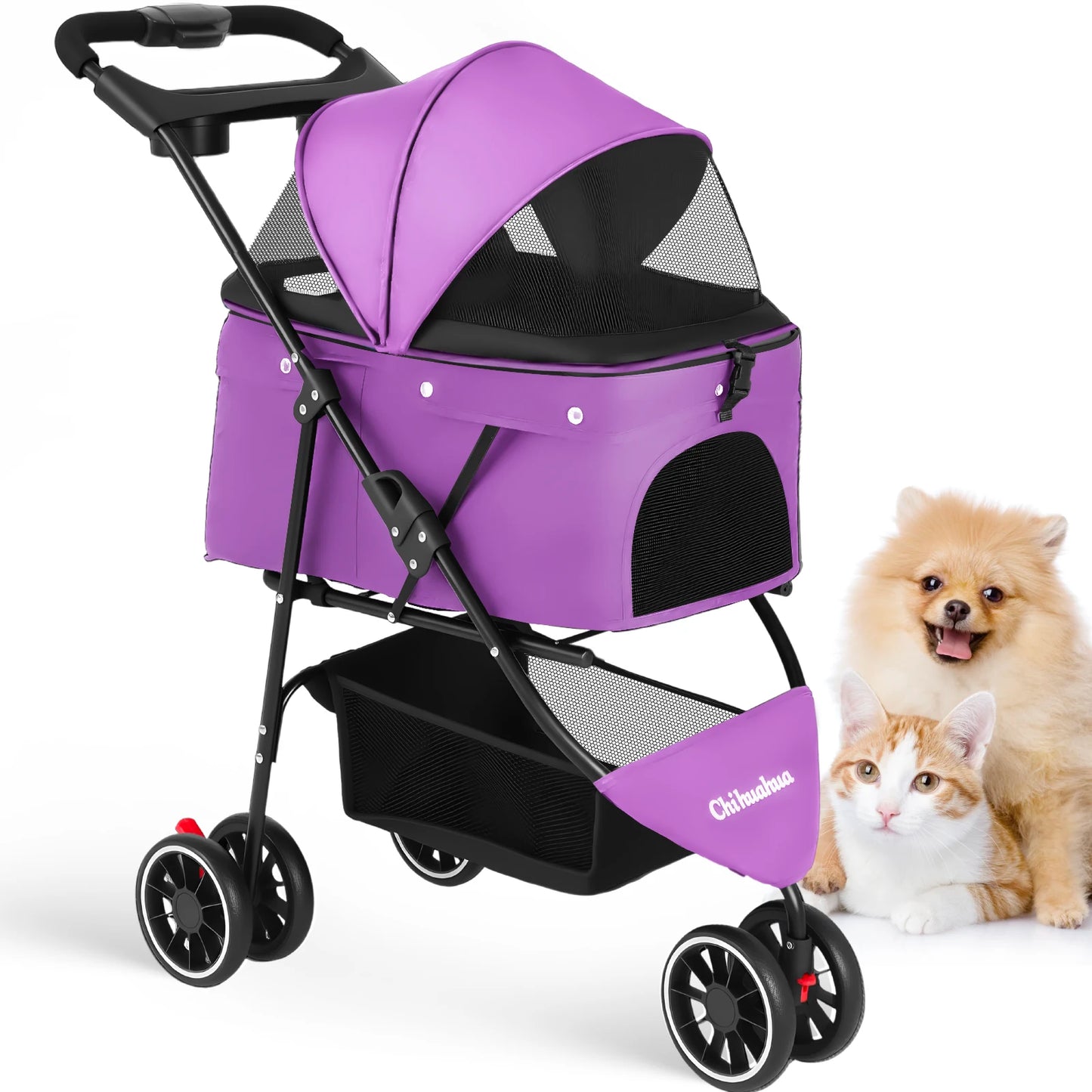 CHIHUAHUA Pet Stroller Foldable 3 Wheel Breathable Mesh Carrier