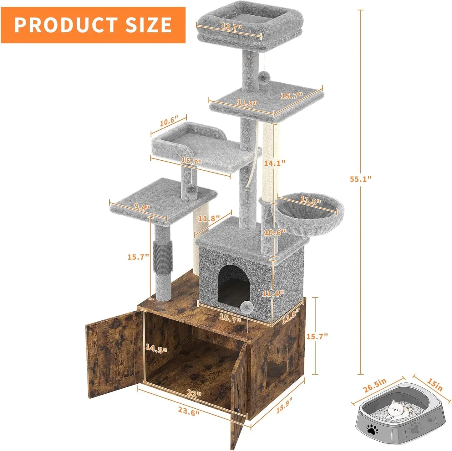 HiMISS Multi Level Cat Villa With Litter Box Scratching Post