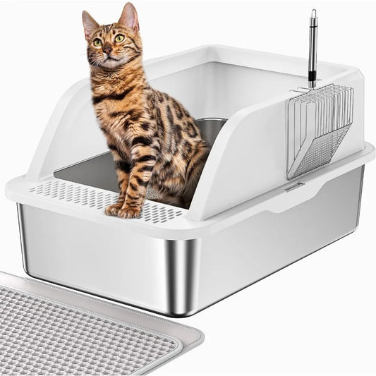 XIUWO High Sided Metal Cat Litter Box With Lid And Odor Control
