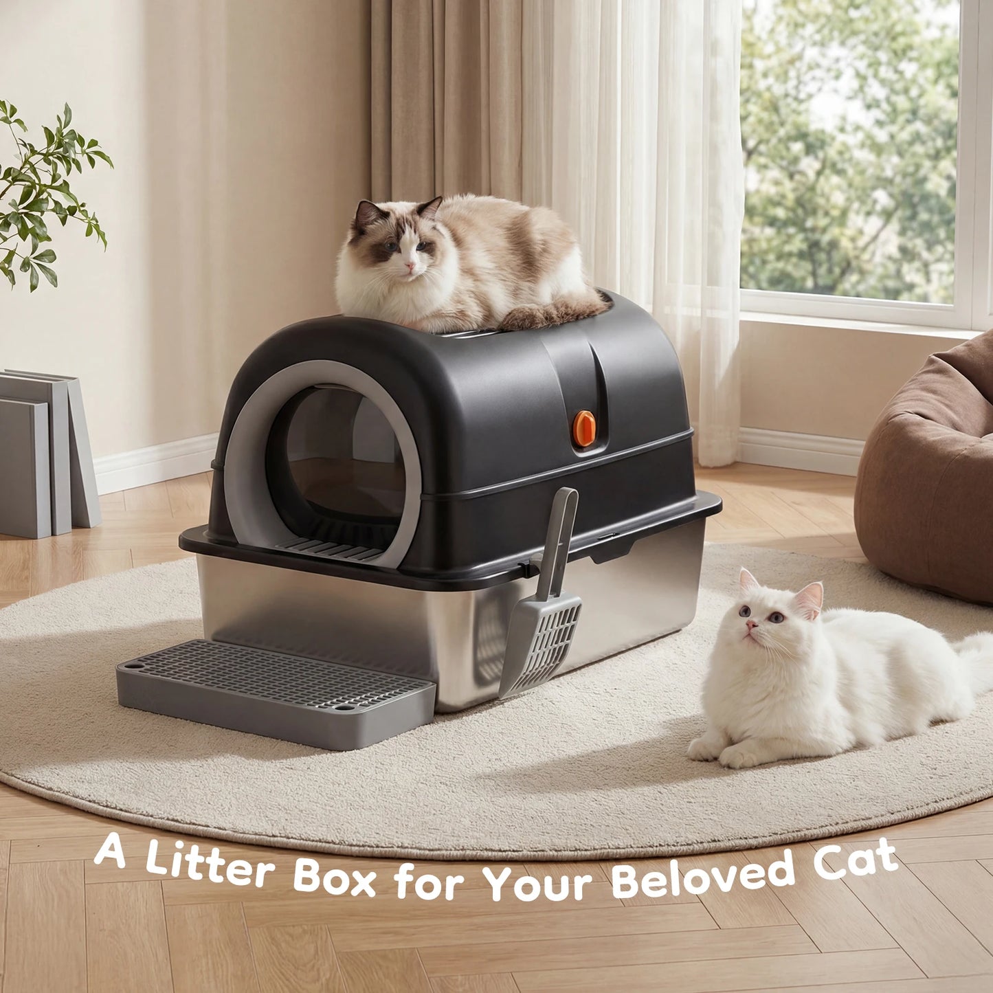 Durable Fully Enclosed Stainless Steel Cat Litter Box