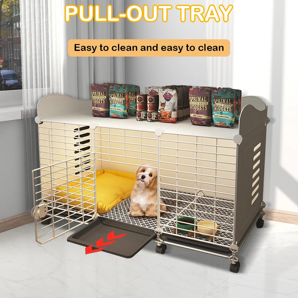 Dog Kennel With Wheels And Tray Indoor Wire Crate Durable