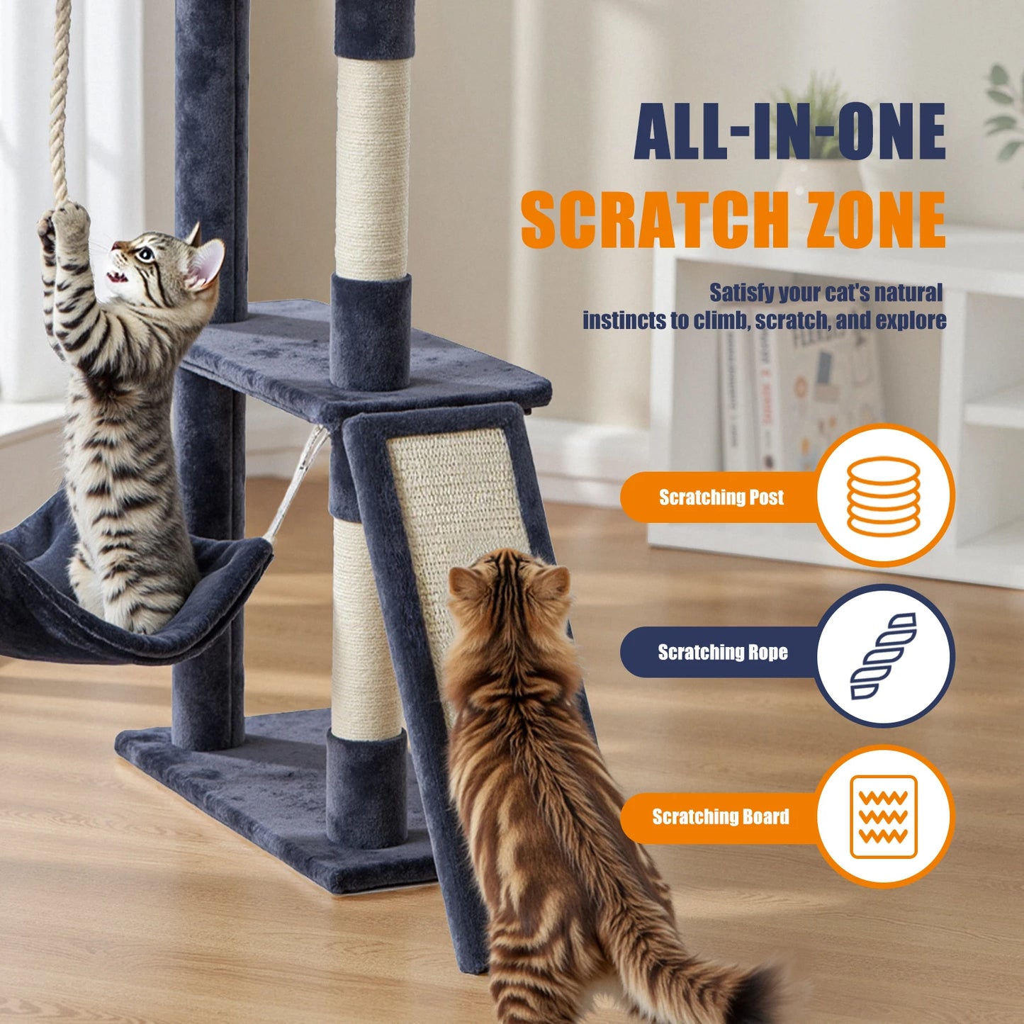 MCQ Multi Level Cat Tree With Sisal Scratcher And Cozy Condo