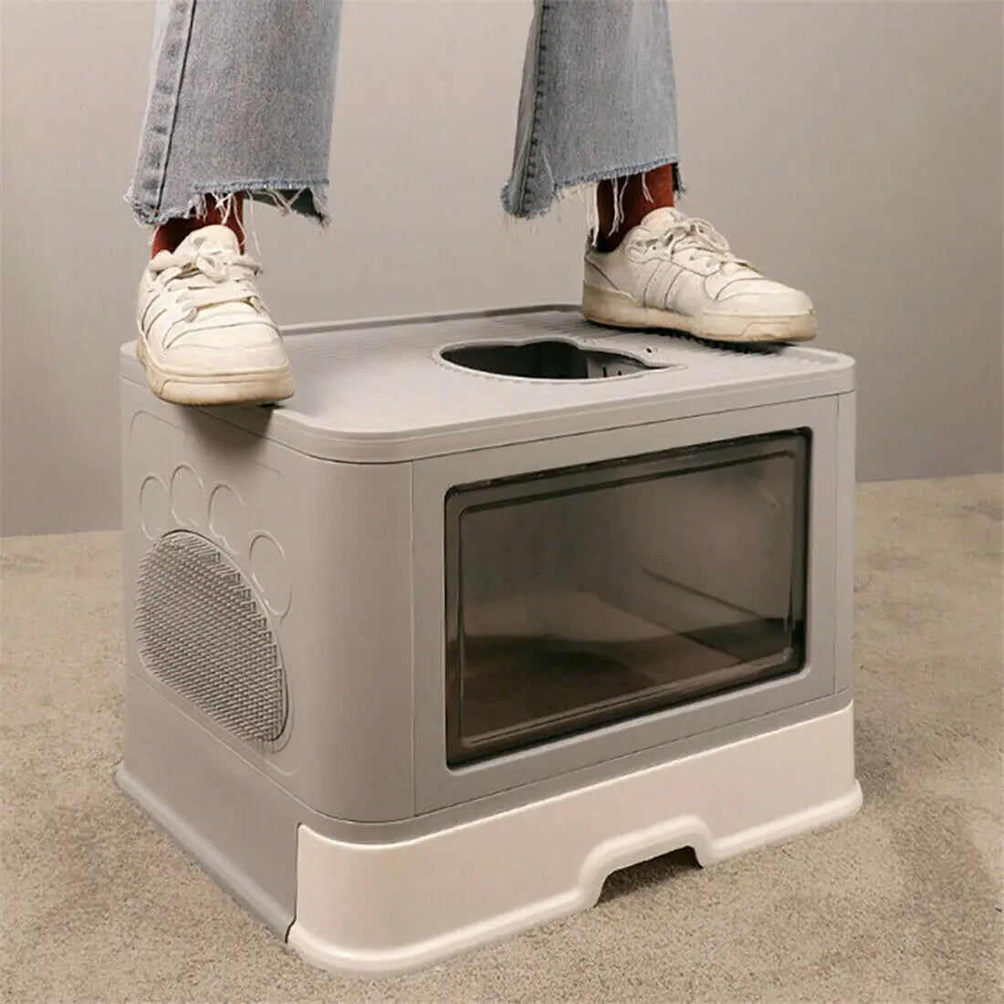 Foldable Cat Litter Box With Front Entry Top Exit Scoop