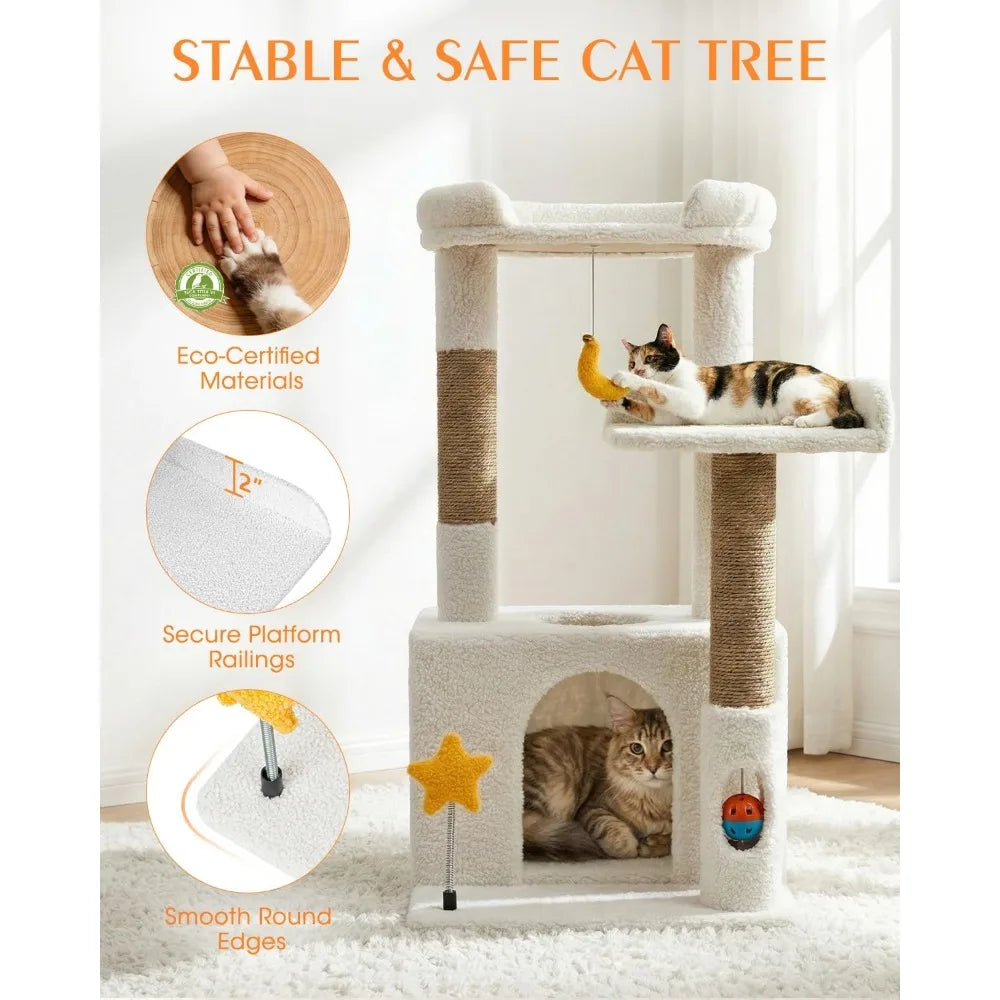 NBVCX Dual Tier Cat Tree With Condo Hammock And Brush