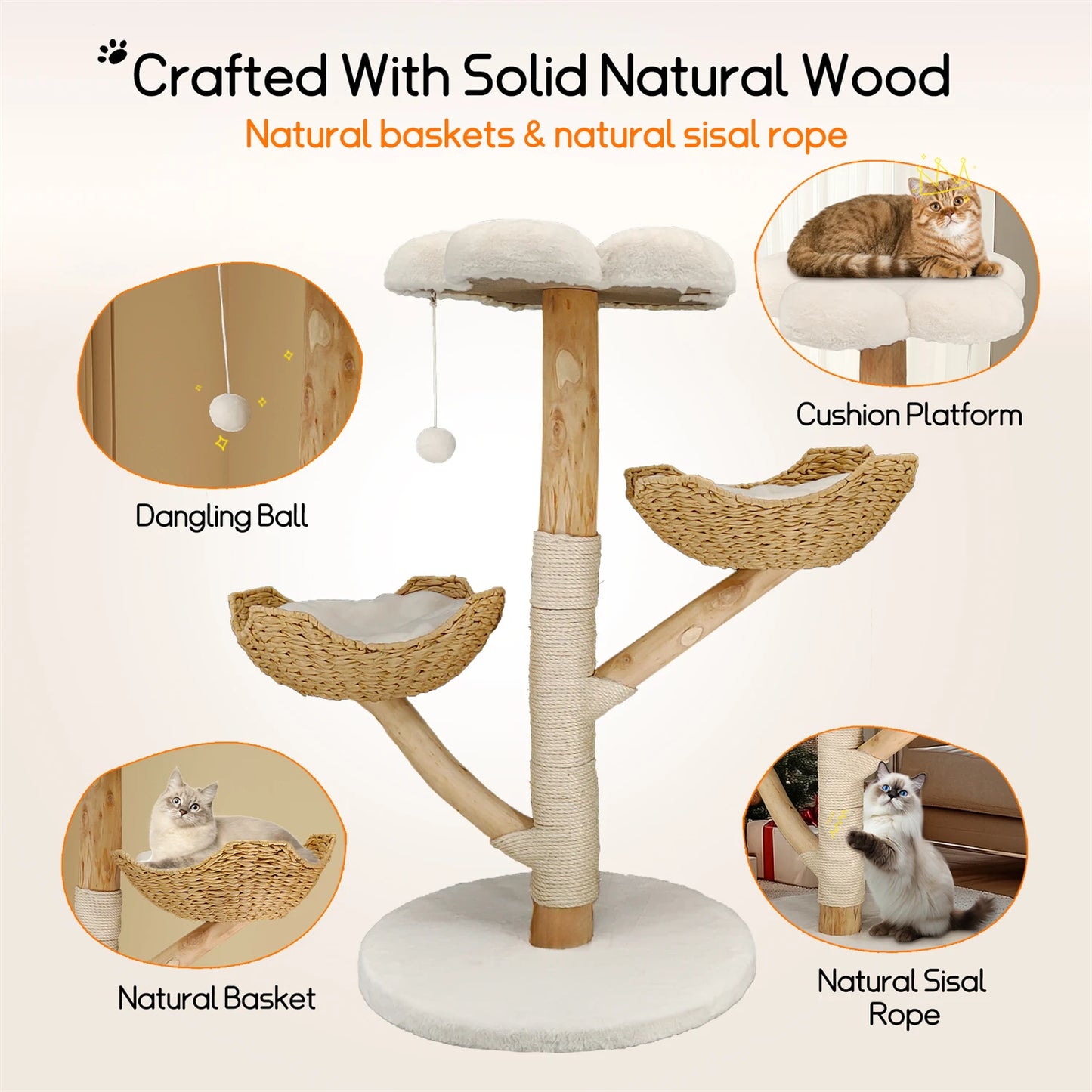 BINGOPAW Modern Cat Tree Activity Tower With Plush Cushion And Toy Ball