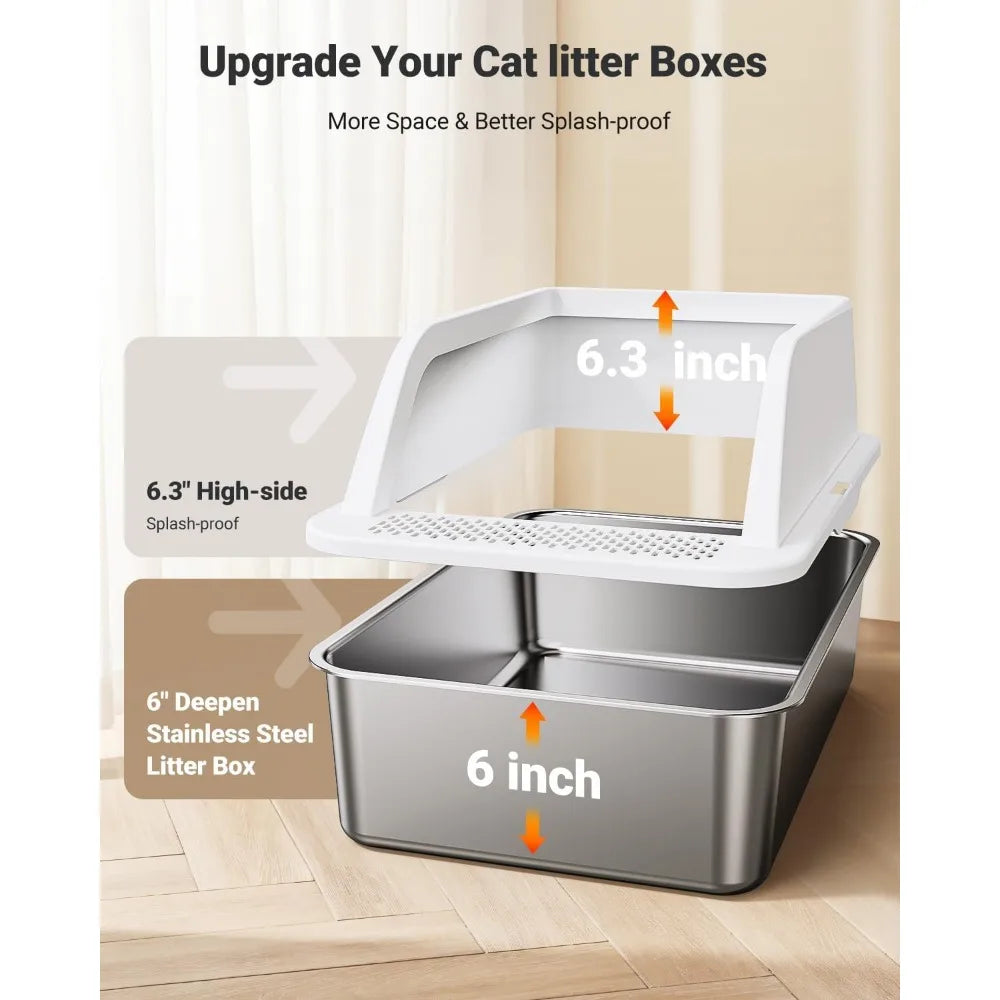 XIUWO High Sided Metal Cat Litter Box With Lid And Odor Control