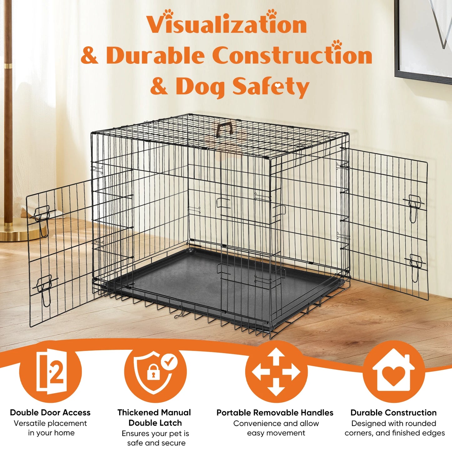 JHK Folding Metal Wire Dog Cage With Leak Proof Tray