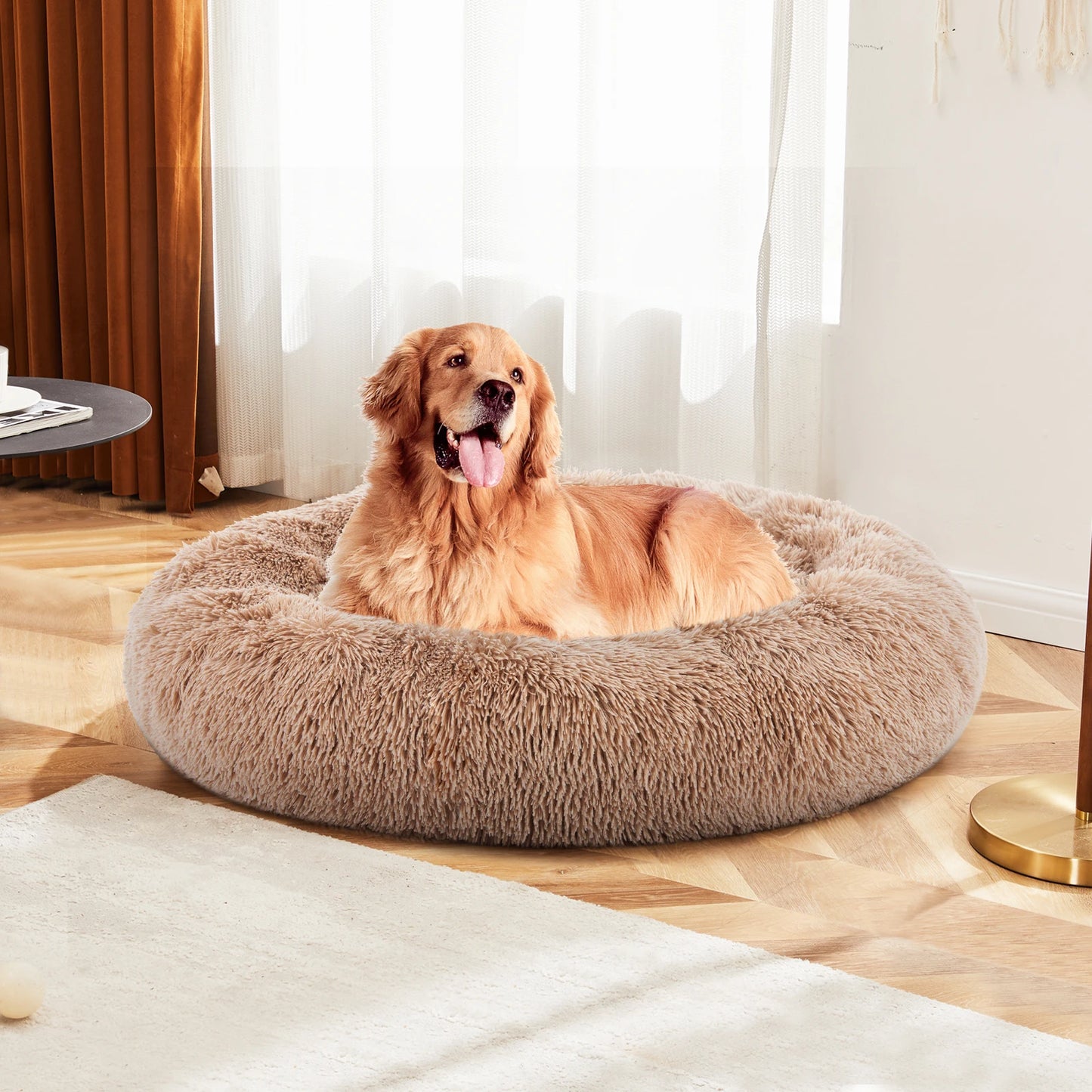 MCQ Round Faux Fur Orthopedic Dog Bed For Indoor Comfort