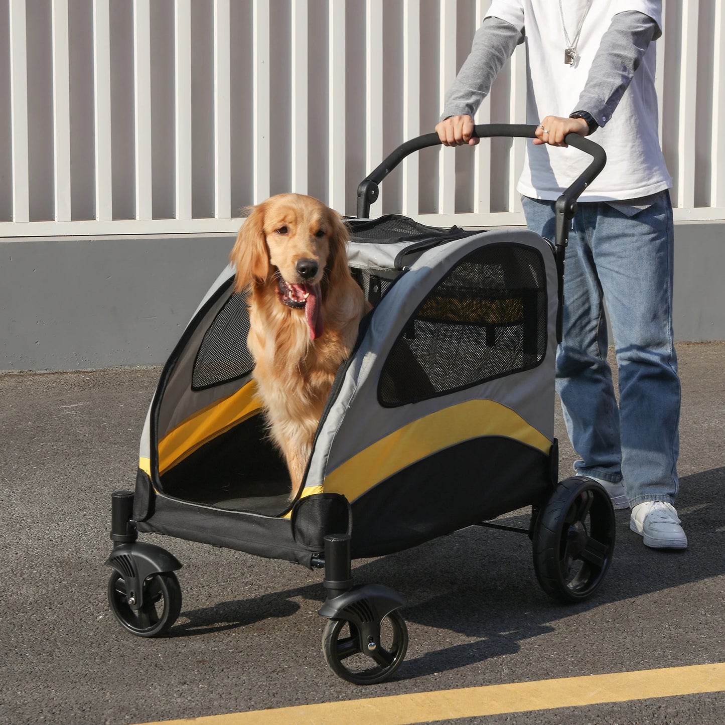 Portable Dog Stroller Foldable Travel Carriage For Outdoors Breathable Carrier