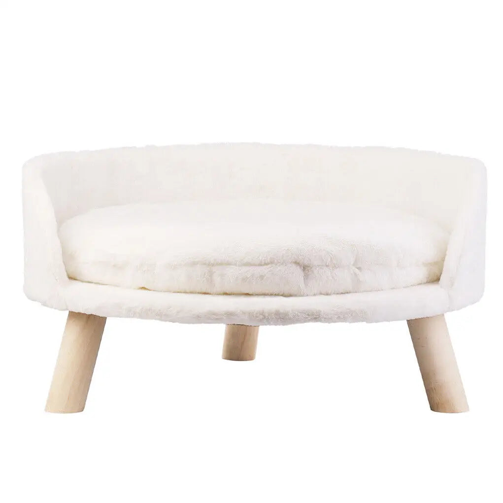 Luxury Plush Cat Bed With Wood Legs And Cushion
