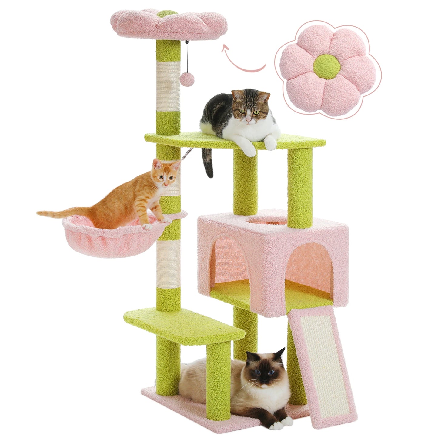 PEQULTI Flower Cat Tree Multi Level Cat Tower With Scratching Posts Hammock Ramp