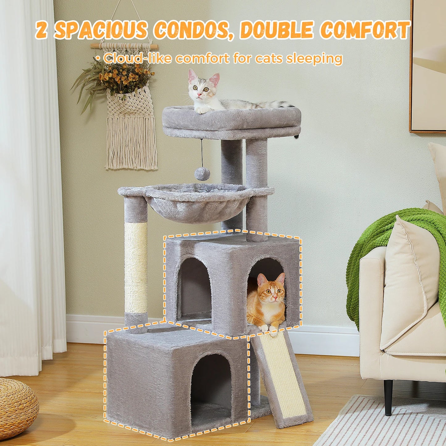 PAWZ Road Large Multi Level Cat Tree Tower With 2 Spacious Condos