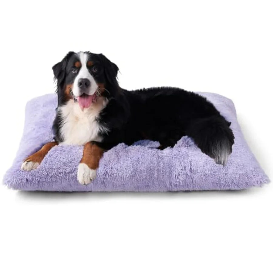 Fluffy Dog Crate Bed Plush Faux Fur Pad Calming Washable For Dogs
