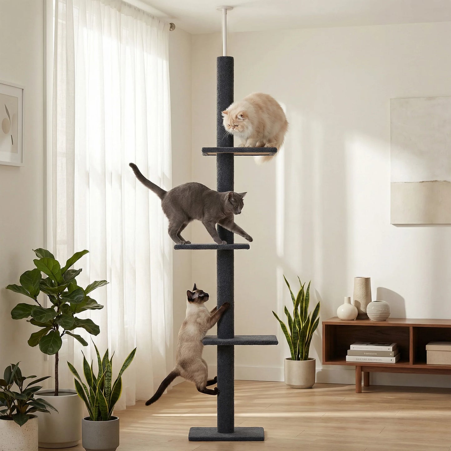 PAWZ Road Floor To Ceiling Cat Tower Adjustable Cat Tree With Scratching Posts