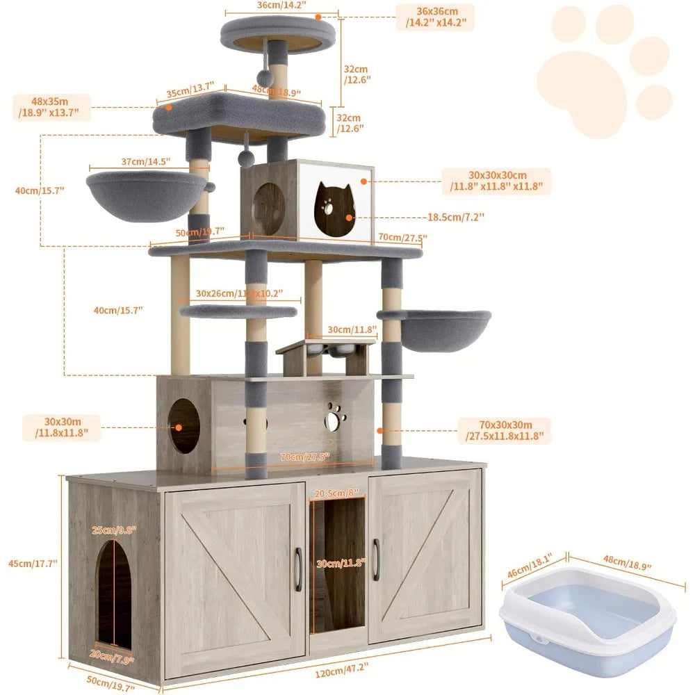 All In One Cat Habitat With Litter Box Enclosures System