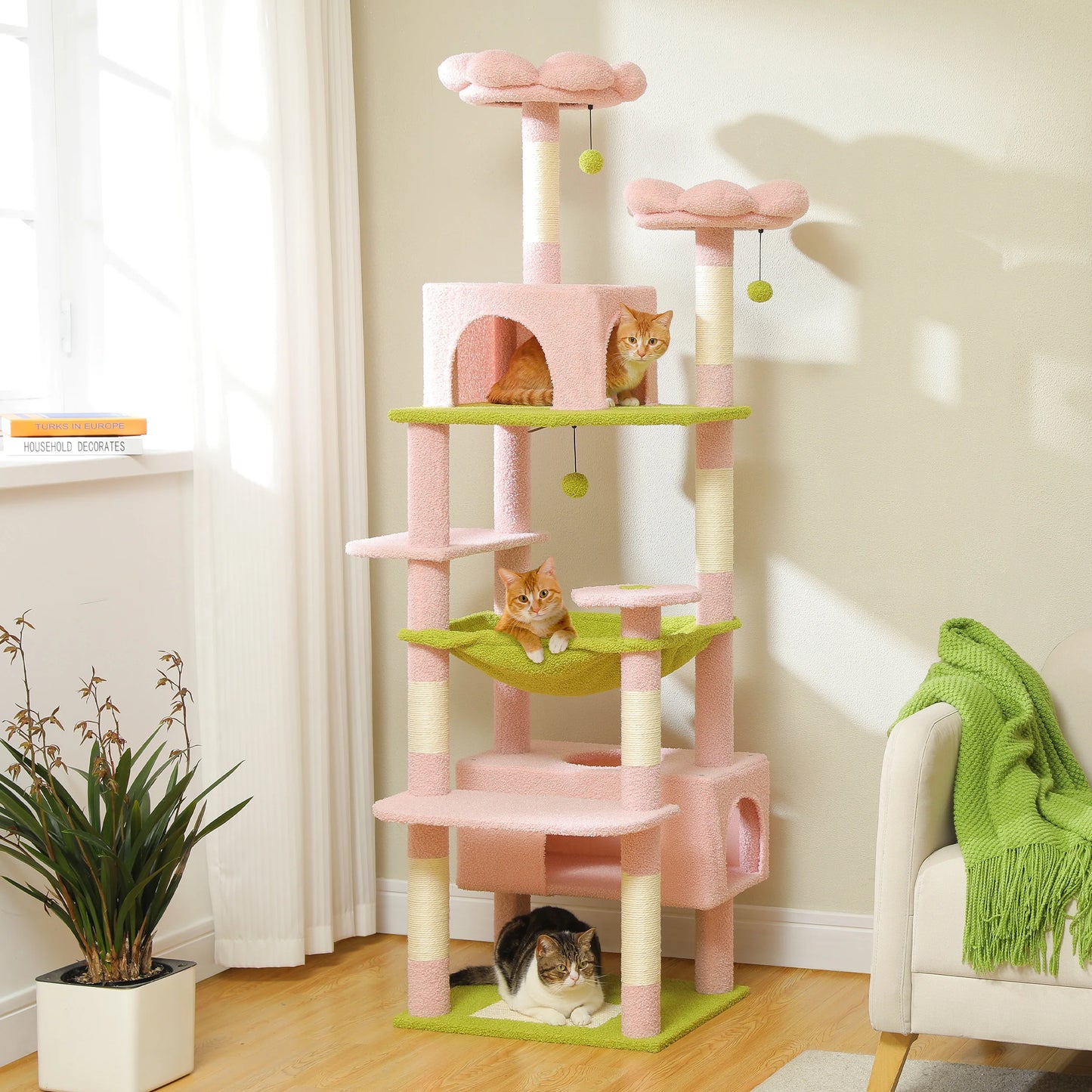 PEQULTI Cat Tree Tower With Scratching Posts Board Hammock Condo