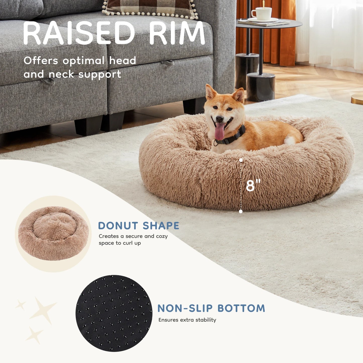 MCQ Round Faux Fur Orthopedic Dog Bed For Indoor Comfort