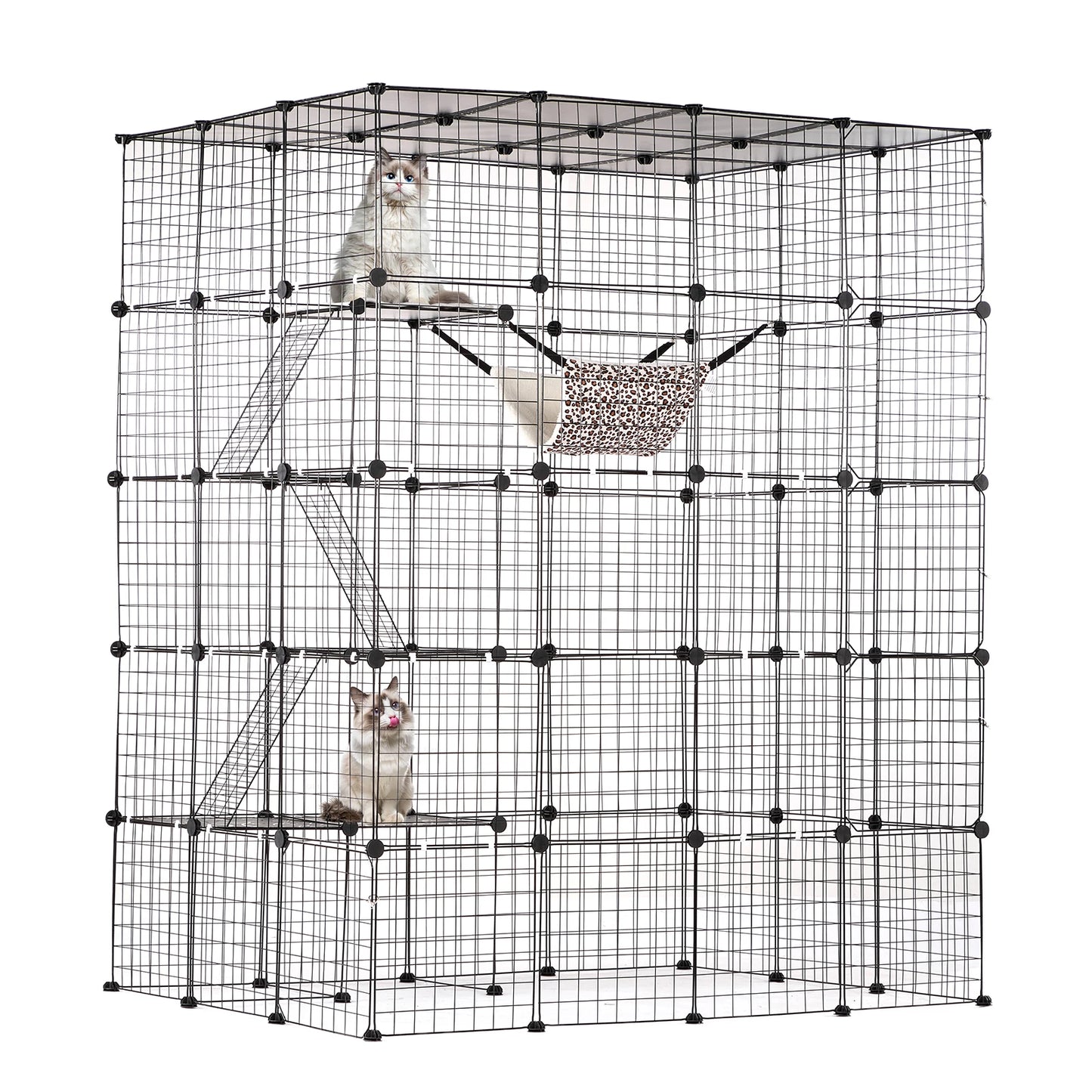 SucceBuy Detachable Metal Wire Cat Cage With Hammock Ramp