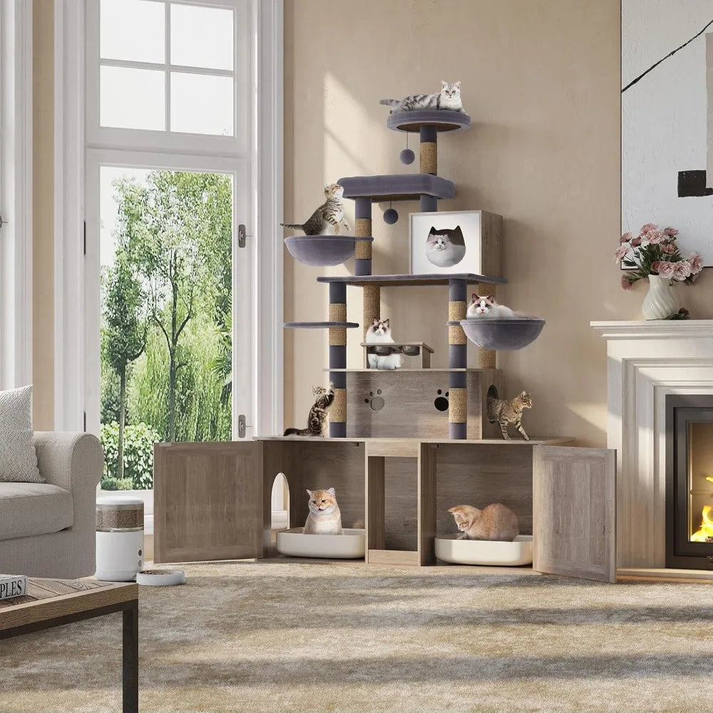 All In One Cat Habitat With Litter Box Enclosures System