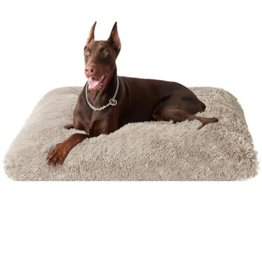 Fluffy Dog Crate Bed Plush Faux Fur Pad Calming Washable For Dogs