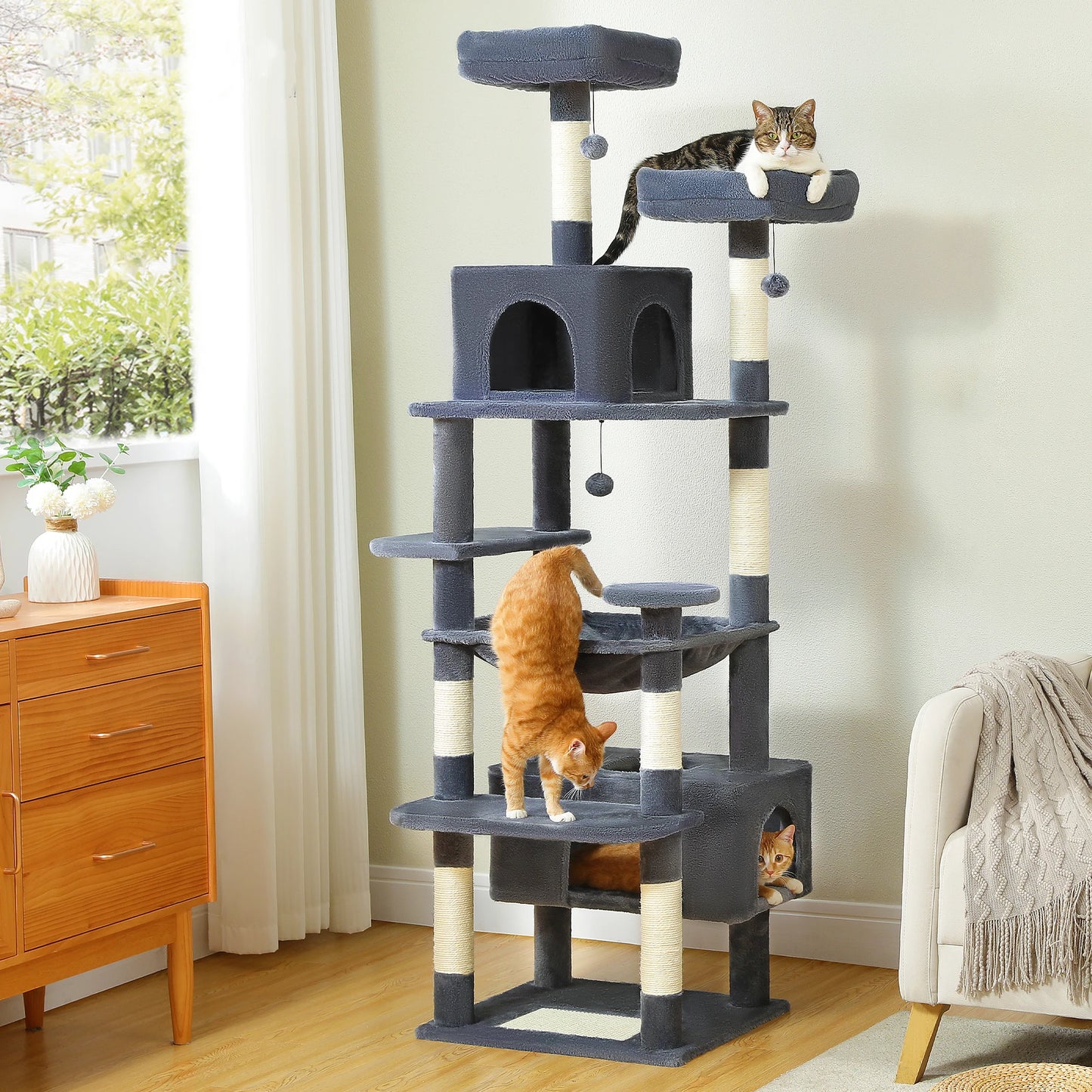 PEQULTI Cat Tree Tower With Scratching Posts Board Hammock Condo