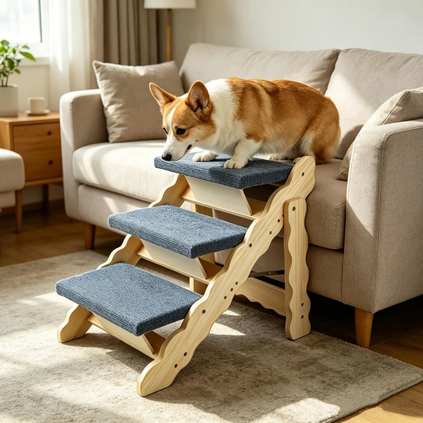HiMISS Dog Door 2-In-1 Collapsible Wooden Dog Stairs And Ramp