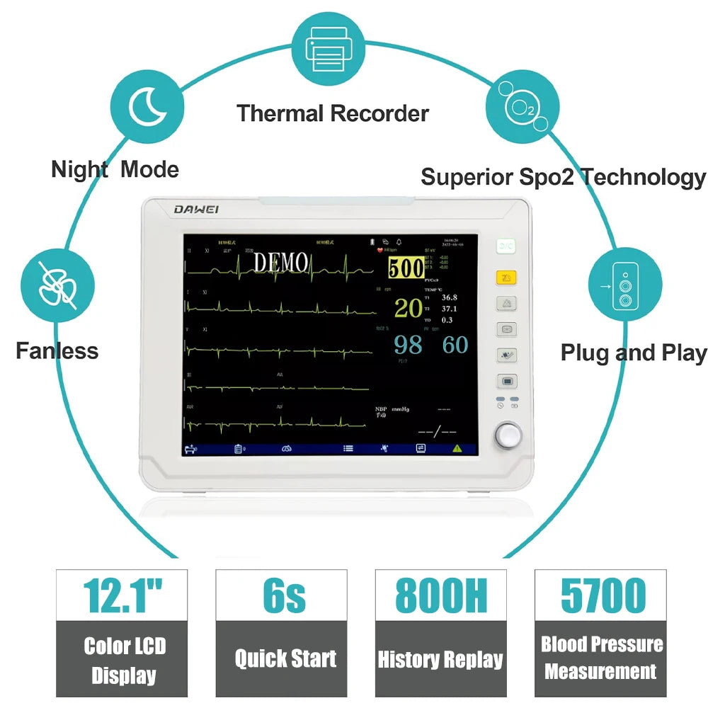 DAWEI Portable Veterinary Monitor 6 Parameter LCD Display