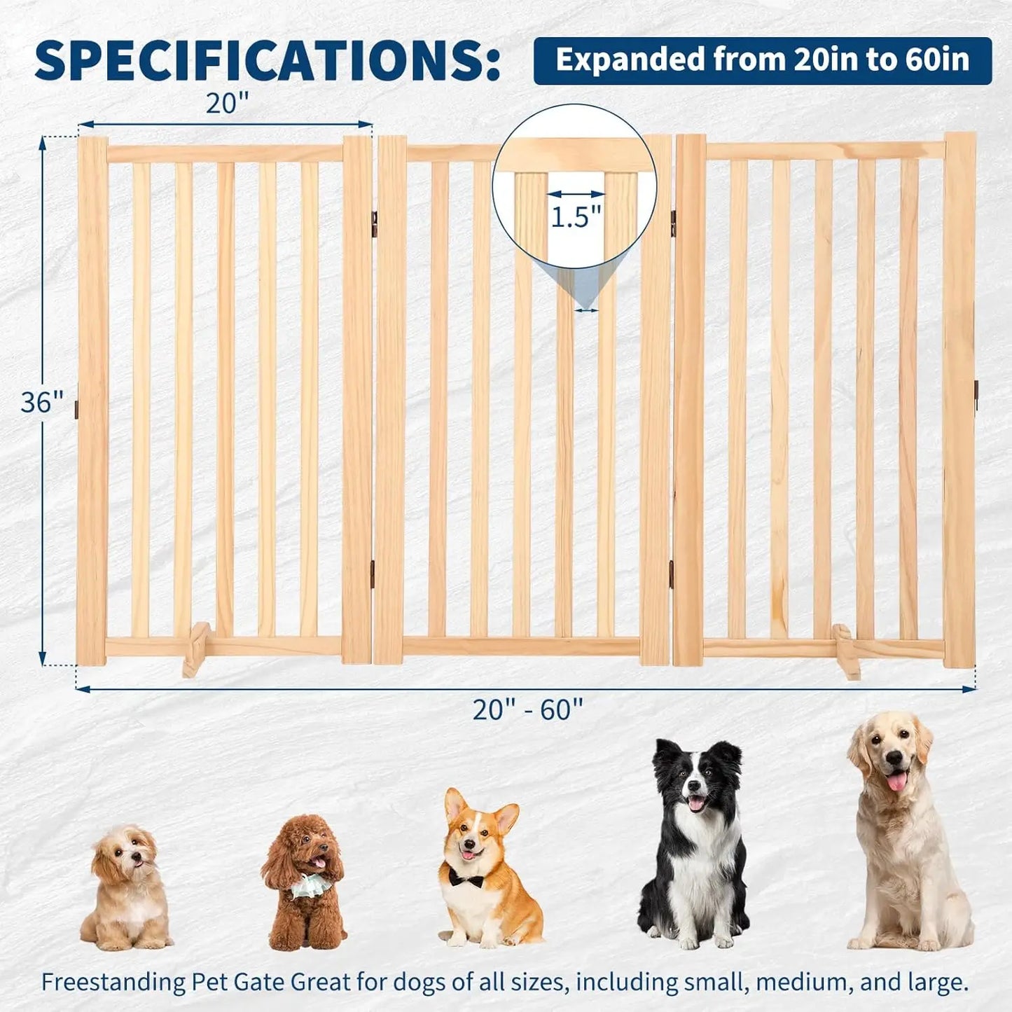 HiMISS Freestanding Wooden Dog Gate Foldable for Doorways and Stairs