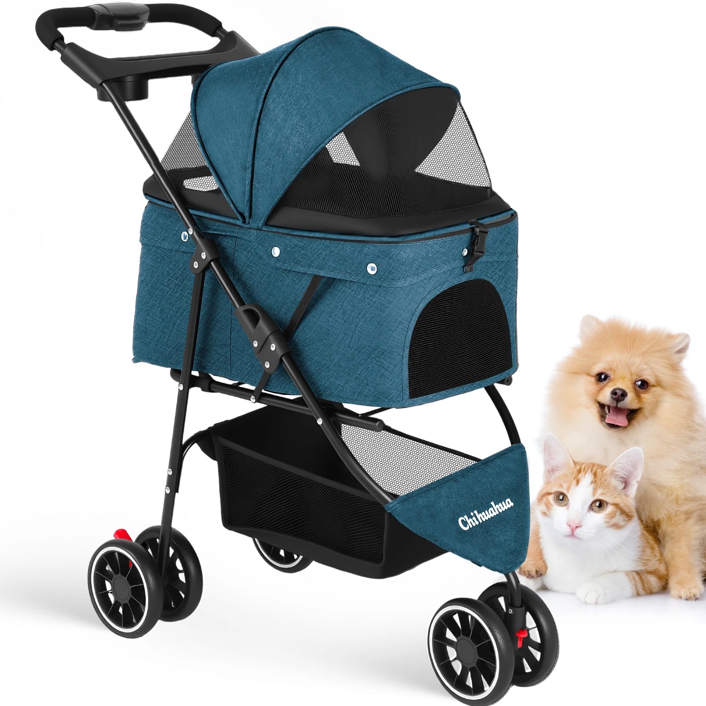 CHIHUAHUA Pet Stroller Foldable 3 Wheel Breathable Mesh Carrier
