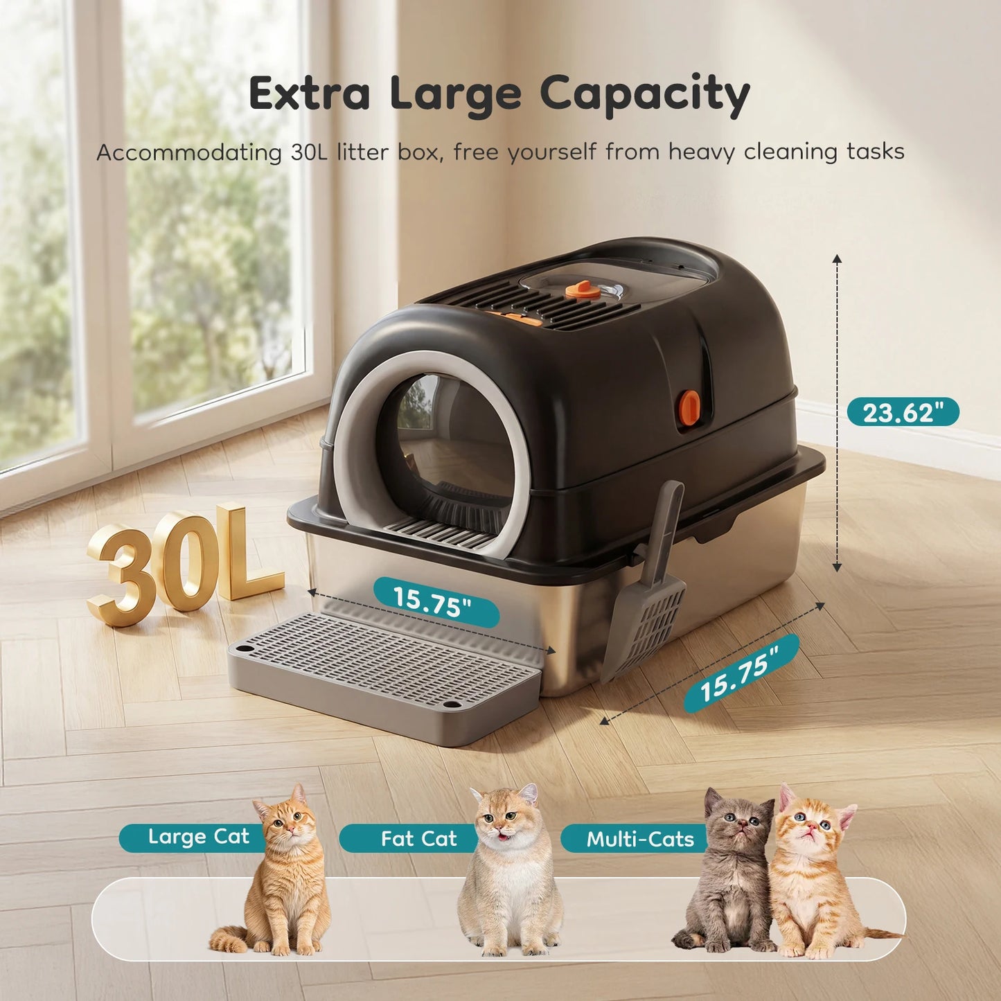 Durable Fully Enclosed Stainless Steel Cat Litter Box