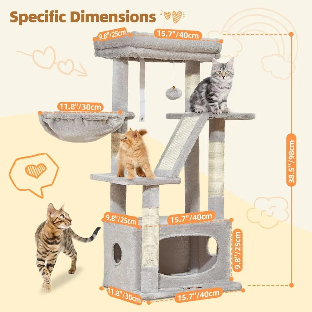NBVCX Cat Tree With Adjustable Condo And Plush Perch Tower
