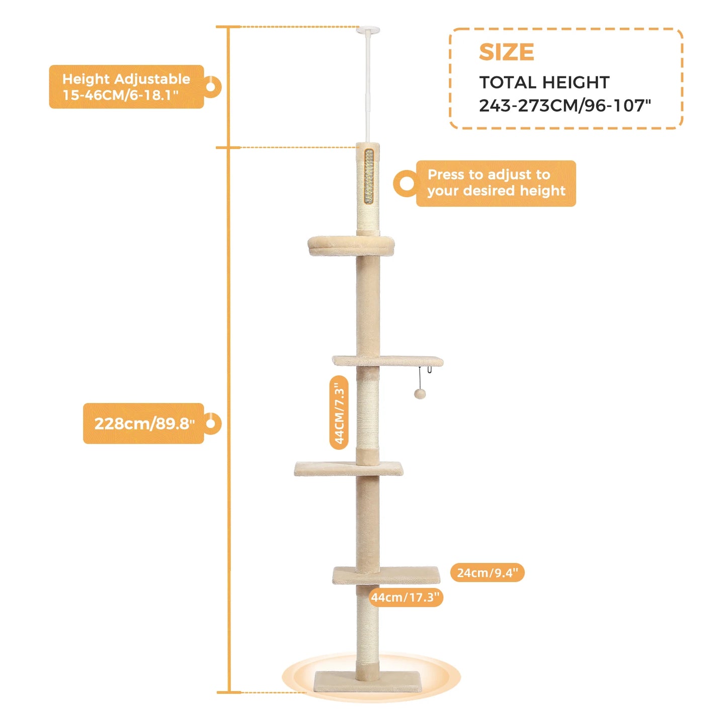 PEQULTI CN Adjustable Cat Tree with Scratching Posts